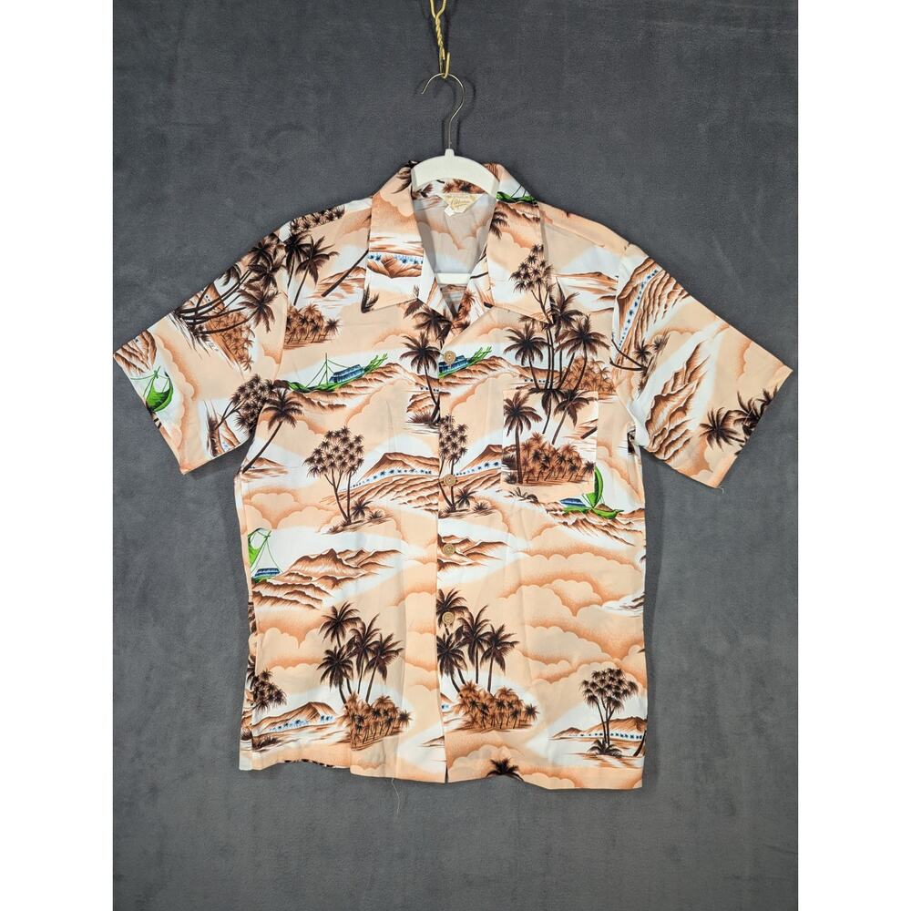 Vintage Styled In California Shirt Mens Medium 60s 70s Button Up Hawaiian USA